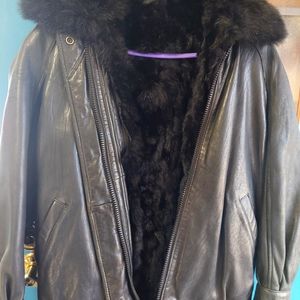 Black leather jacket with fur lining Sm/Med
